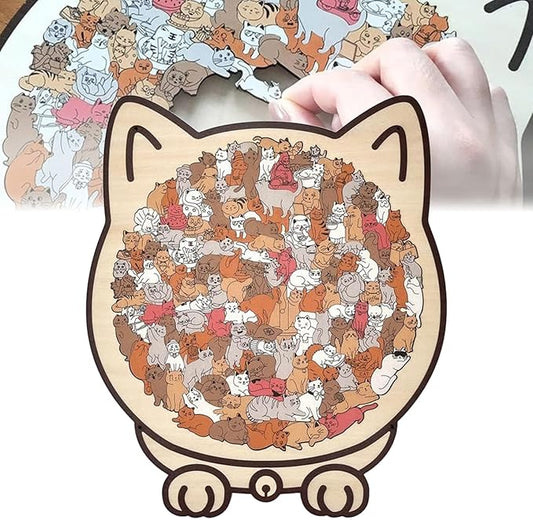 135-Piece Colored Cat Shaped Wooden Jigsaw Puzzle, Unique Cats Shaped Wooden Puzzle Decor Gifts for Cats Lovers (Set B)