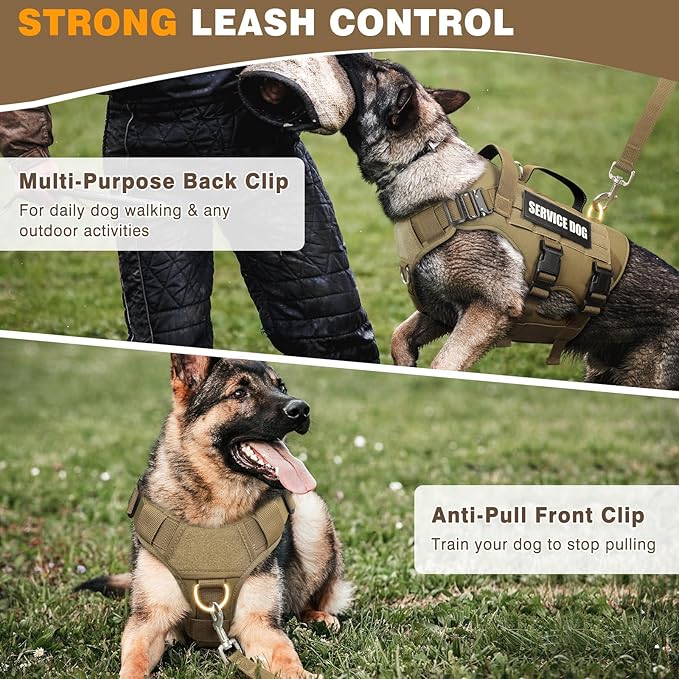 WINSEE Service Dog Vest Harness for Medium Dog, Tactical Working MOLLE Vest with 10 Pet Patches, No Pull Heavy Duty Harness for Training Walking