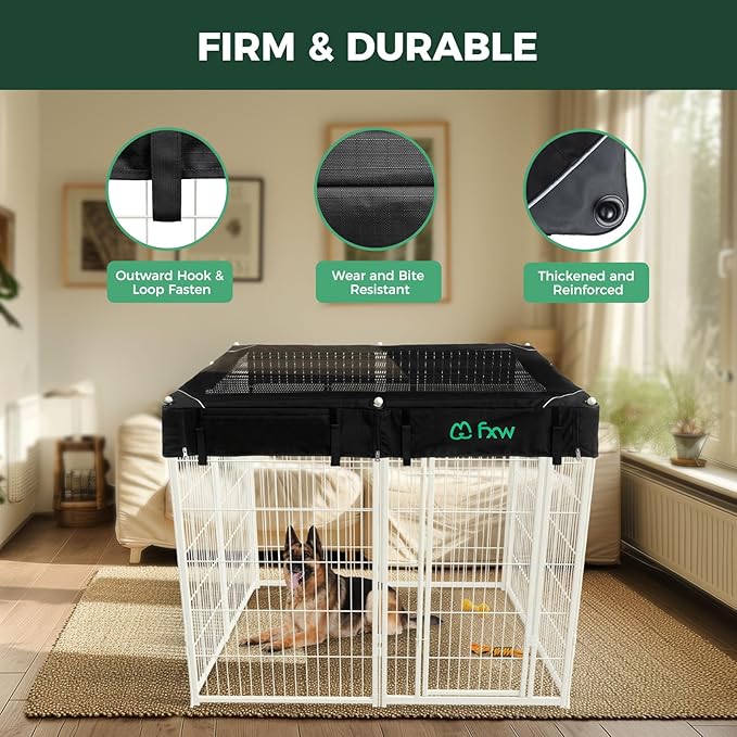 FXW Homeplus Unleashed Indoor Dog Playpen - Stress-Free and Safe Play, Heavy Duty 45 Inch 8 Panels with Playpen Cover for Large Dogs, White│Patented