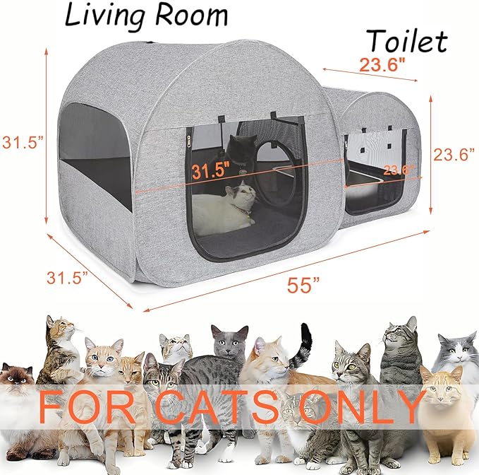 LUCKITTY Portable Cat Playpen, Delivery Room, Enclosure, Postoperative Recovery, House Design for Better Standing, Foldable Pet Tent for Indoor and Outdoor Use, Cat Houses & Condos Light Gray