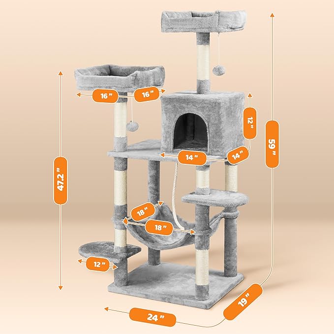 Yaheetech 59 inches Multi-Level Cat Tree Tower Condo Furniture w/Scratching Posts, Stand House Activity Center for Indoor Cats, Kitten, Pet