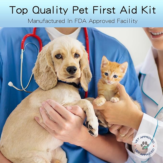 Pet First Aid Kit - Vet-Approved Survival Essentials for Dogs & Cats | Immediate Care Emergency Supplies with Trauma Pad, Tweezers & Bandages | Compact Travel Kit for Home, Camping, Car