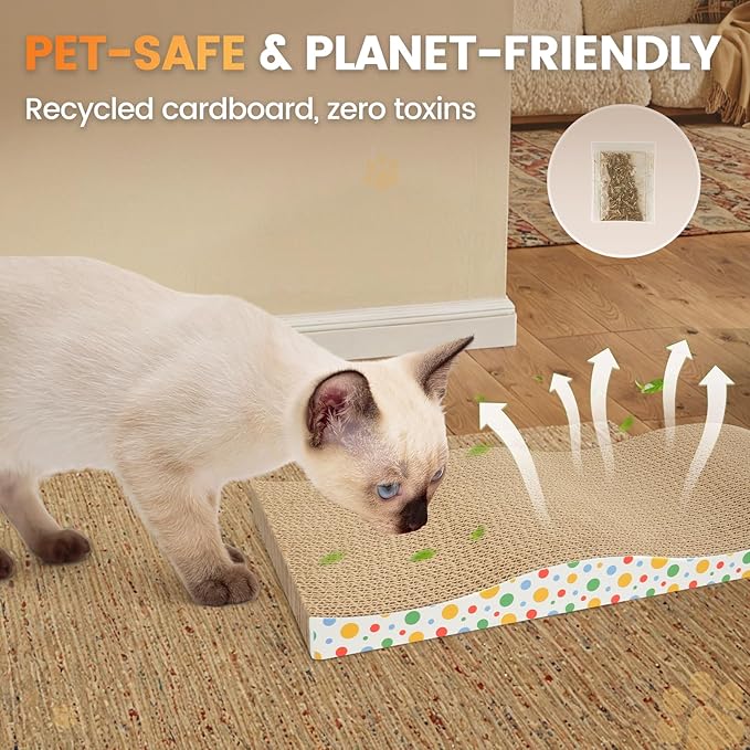 Cat Scratching Board, Large Wide Corrugate Cat Scratcher with Catnip, Premium Scratch, Double-Sided Design, Cat Scratch Pad for Indoor Cats and Kitten,Furniture Protectors from Cat Scratching (2-PACK)