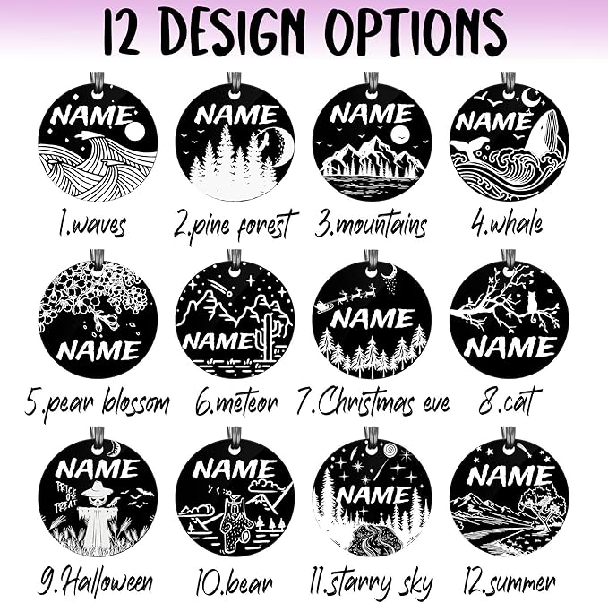 MYXGY Pet ID Tags, Customized Dog Name Tags, Personalized Cat Tags, Round Black Custom Stainless Steel, Engraved on Both Sides for Pets, White Laser Engraving Dog Collar Tag (Round)