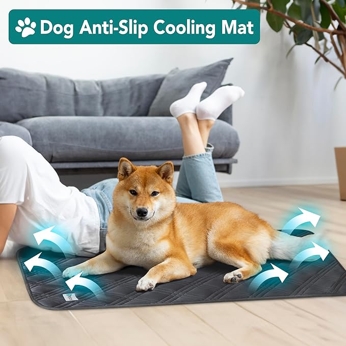 PetAmi Waterproof Cooling Mat for Dog, Premium Pet Cooling Blanket for Bed Crate, Anti Slip Indoor Dog Cool Pad for Sleeping, Q-MAX Small Medium Sofa Couch Cover Mat for Cat, Grey, 29x40