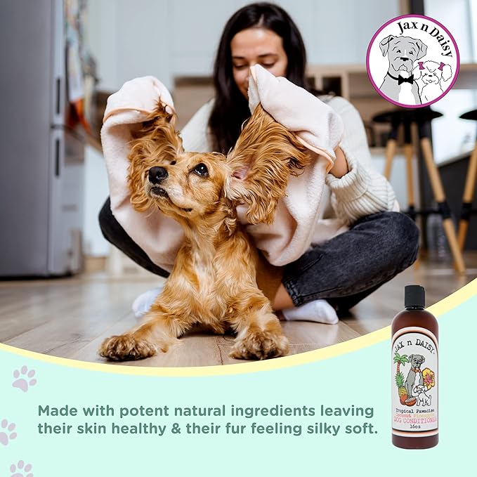 Jax n Daisy Tropical Pawadise Coconut Pineapple Dog Conditioner- Dog's Skin & Coat Conditioner for Grooming & Cleaning, Dog Bath Supplies with Light Tropical Scent of Coconut & Pineapple.