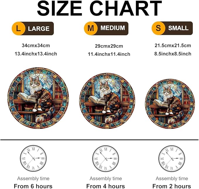 Wooden Puzzles Adults, Maine Cat Library Wooden Puzzles 200 Pieces, Unique Animal Shaped Wood Challenging Jigsaw Puzzles Gifts for Adults, 11.4x11.4in