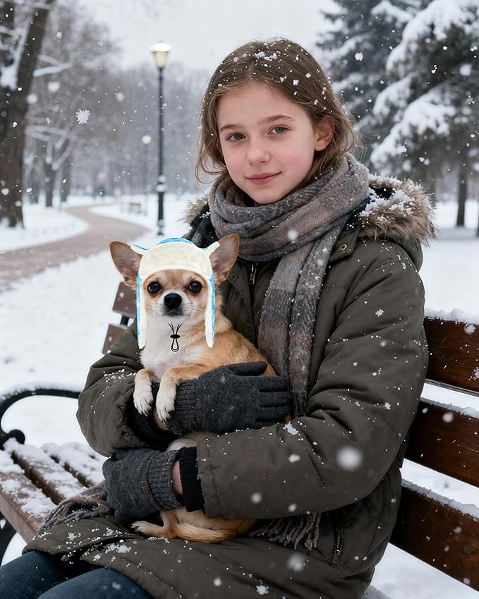 PET SHOW Dog Trapper Hat Winter Hat for Extra Small Dogs Cats Warm Fleece Aviator Hats with Ear Flaps Adjustable Outdoor Boy Puppy Pet Pilot Costume Cap XS-Blue Paw/with Ear Holes