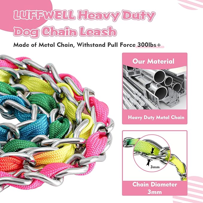 Chain Dog Leash Chew Proof, Metal Chain and Nylon Rope Pet Dog Leash with Padded Handle, Heavy Duty Leashes for Medium Large Dogs Training, Walking