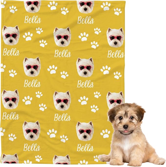 Personalized Pet Blanket,Custom Pet Blanket with Name Photo,Puppy Blanket Gift for Dogs Cats Lovers Mom Dad,Soft Cozy Fleece Throw for Bed Sofa Travel Extra Small 40"x30" for Pet