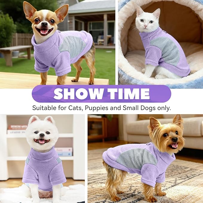 Small Dog Sweater with Leash Ring Soft Warm Fleece Fall Winter Dog Clothes Cute Cat Apparel Puppy Sweaters Classic Pullover Doggy Sweatshirts Chihuahua Costumes Cat Outfits(Purple,XS)