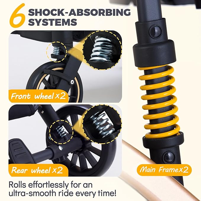 Pet Stroller for Small Dogs, Lightweight Small Dog Stroller for Dogs Cats with 6 Shock Absorption System, Detachable Carrier Suitable for Car Seat & Hand Carry, Safe Outings, Black