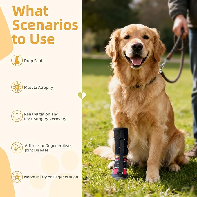 Dog Strap-On Drop Foot Orthotics (Knuckleless Boot Orthotics) – Dog Knee Pads,Corrective Dog Shoes That Safely Lift Toes, Relieve Foot Problems, Arthritis, and Improve Your Dog's gait (M)