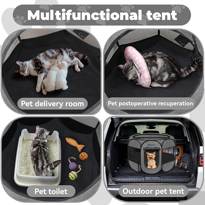 Dog Cat Playpen Indoor Outdoor for Puppy Pet Dog Cat Recovery After Surgery, Dogs Tent Crates Cage Indoor/Outdoor, Portable Pop Up Dog Kennel with Carrying Case for Travel (Premium Grey, Small)