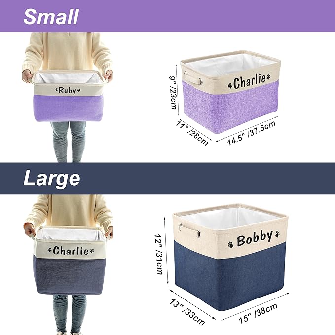 PET ARTIST Collapsible Dog Toy Storage Basket Bin with Personalized Pet's Name - Rectangular Storage Box Chest Organizer for Toys, Clothing, Apparel & Accessories