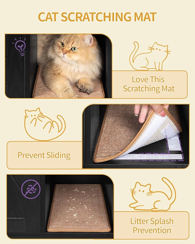 Cat Litter Box Enclosure, Hidden Litter Box Cabinet Furniture with Bell, Indoor Cats House, Farmhouse Style, 39.4 x 21.7X 24.8 Inches for Hallway, Bedroom, Black CB85204X