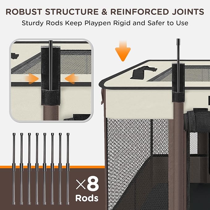 Foldable Pet Kitten Playpen, Upgrade Waterproof Portable Cat Dog Playpen Kennel Tent for Small Dog Cat, Retractable Shade Cover, Indoor Outdoor Use for Small Pet, Brown