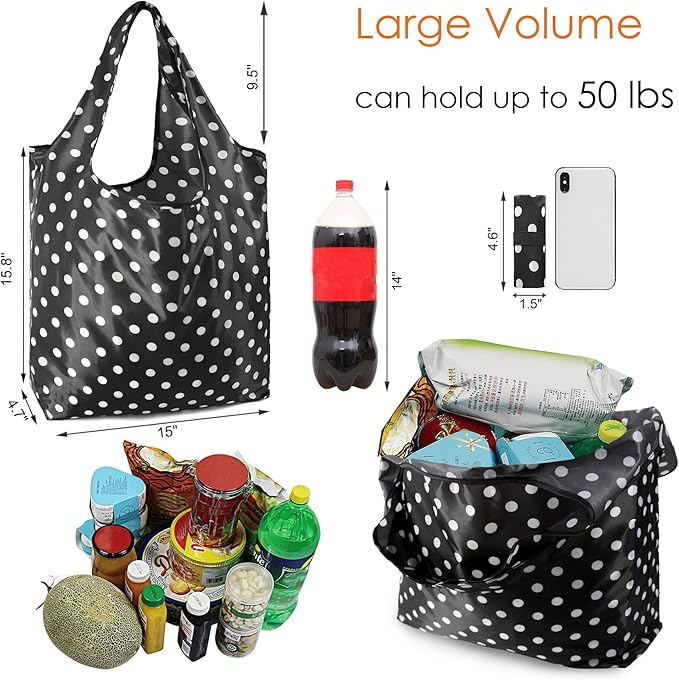 BeeGreen Geometry Reusable Grocery Bags Bulk 6 Packs X-Large, Reusable Shopping Bags Foldable for Groceries, Vegetables, Fruits Watertight Bulk Tote Bags Washable For Women and Men