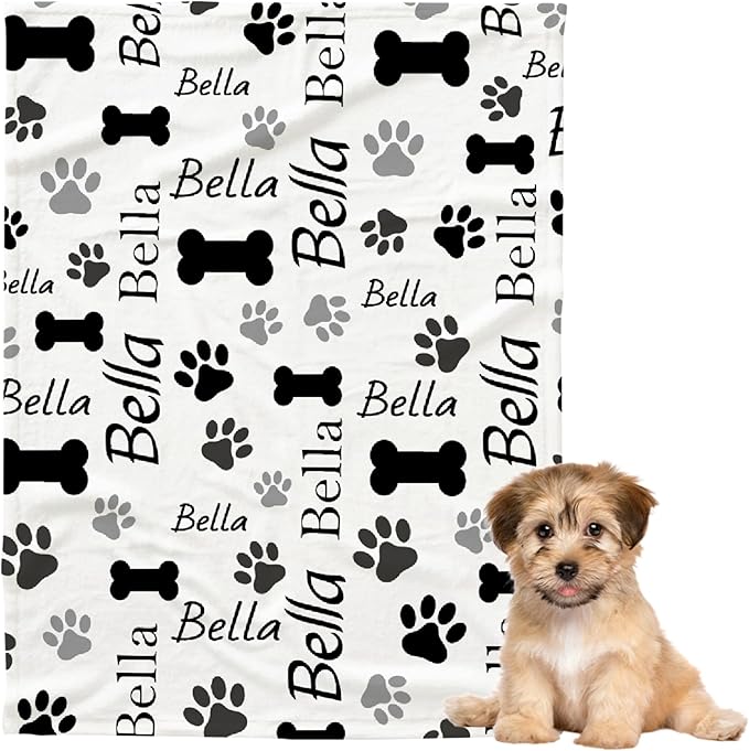 Pet Name Blanket Dogs Puppy, Dog Gift for Lovers Mom Dad Cute Paw Prints Soft Flannel Throw Bed Sofa Travel Extra Small 40''x30''