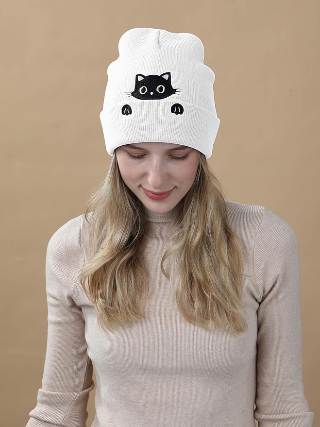 Cat Hat Beanie for Lovers - Cute Women's Embroidery Themed Gifts for Mom - Funny Novelty Trendy Stuff