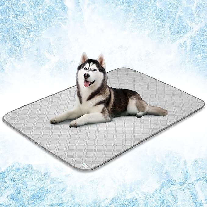 PetAmi Waterproof Cooling Mat for Dog, Premium Pet Cooling Blanket for Bed Crate, Anti Slip Indoor Dog Cool Pad for Sleeping, Q-MAX Large Sofa Couch Cover Mat for Cat, Light Grey, 60x80