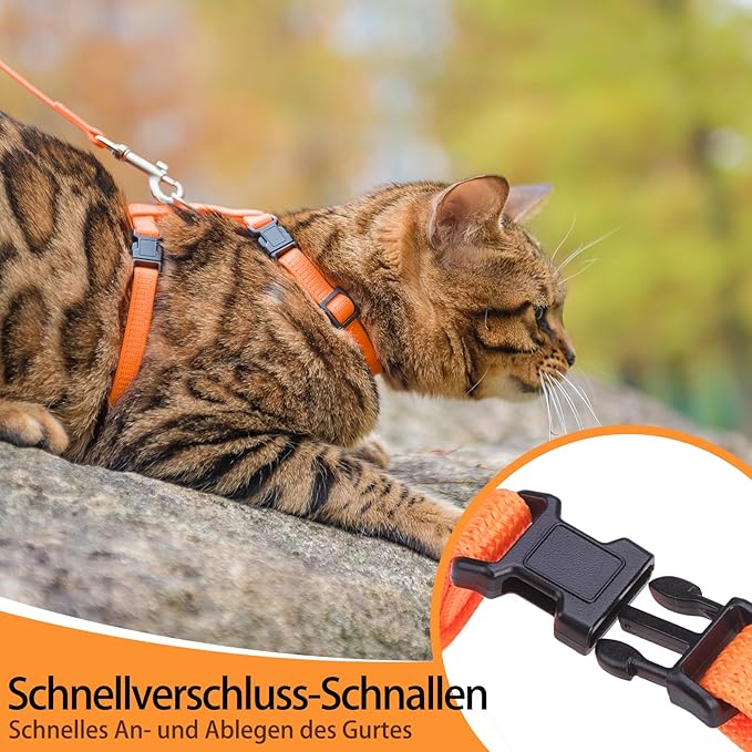 PUPTECK Adjustable Cat Harness and Leash Set Escape Proof Kitten Strap Collar for Walking Travel, Orange
