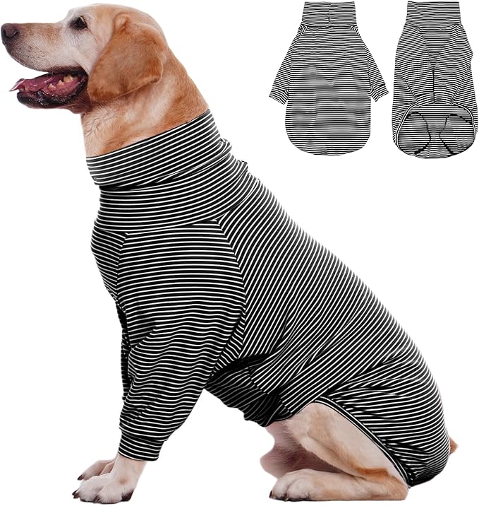 ROZKITCH XXXL Dog Sweaters for Large Dogs Girl Boy, Striped Fleece Sweatshirts for Pet Fall Winter Daily Wear Outdoor Walk Hiking Travelling Spring Alaskan Malamute, St. Bernard Blackwhite 3XL