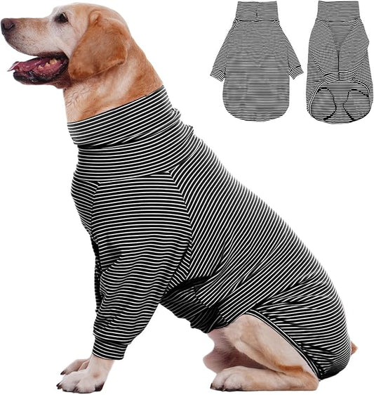 ROZKITCH XXXL Dog Sweaters for Large Dogs Girl Boy, Striped Fleece Sweatshirts for Pet Fall Winter Daily Wear Outdoor Walk Hiking Travelling Spring Alaskan Malamute, St. Bernard Blackwhite 3XL