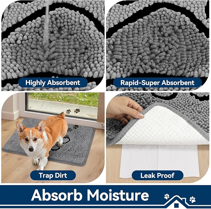Super Absorbent Dog Door Mat, 30"*20“ Anti Slip Mat for Muddy Paws, Pet Rugs for Dirty Paws Washable That Absorbs Moisture and Dirt, for Dog Cage and Pet Resting Carpet
