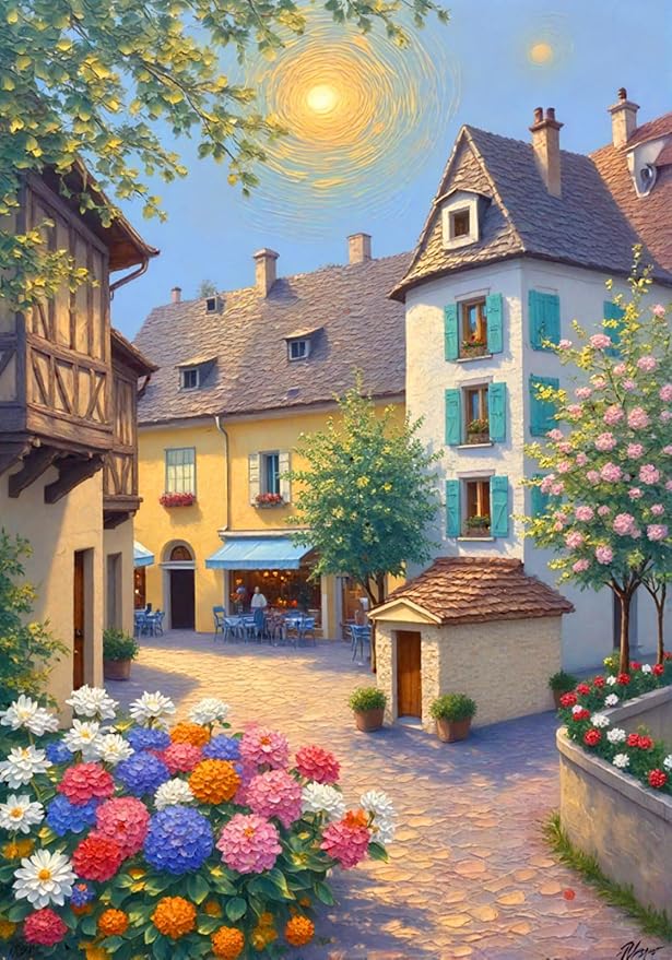 Puzzles for Adults 1000 Pieces, 1000 Piece Jigsaw European Town Landscape Art Puzzle, Fall Autumn Puzzle with Letters on Back, Premium Family Game Decor & Gift (20"x28")