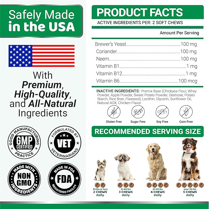 (2 Pack) Flea and Tick Prevention for Dogs Chewables - Natural Dog Flea and Tick Treatment Chewable Supplement - Oral Pills - All Breeds & Ages - Soft Chews - Made in USA