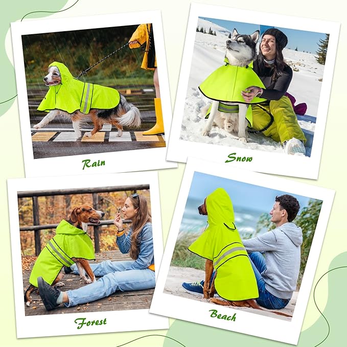 Weesiber Dog Raincoat, Waterproof Dog Rain Jacket with Leash Hole, Reflective Puppy Rainwear Hooded Pet Poncho Slicker for Walking (L, Green)