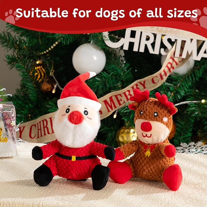Hollypet Christmas Squeaky Plush Stuffed Durable Dog Toys, Cute Puppy Chew Toys for Small, Medium and Large Breed Dogs, Sitting Santa Claus