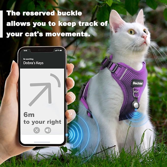 Cat Harness and Leash for Walking, The Upgrade Can be Adjusted in Four Directions and Breathable Cat Harness for Anti Escape That can be Fitted and Positioned, Reflective Strips Harness, Purple,S