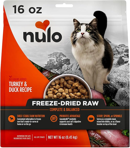 Nulo Freestyle Freeze-Dried Raw, Ultra-Rich Grain-Free Dry Cat Food for All Breeds and Life Stages with BC30 Probiotic for Digestive and Immune Health, Turkey & Duck, 16 Ounce