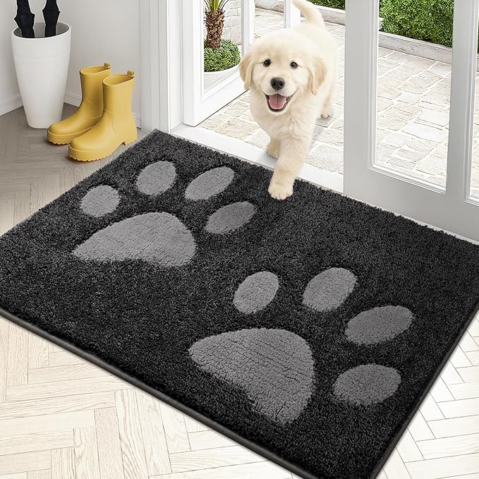 PURRUGS Dirt Trapping Door Mat 24" x 35.5", Non-Skid/Slip Machine Washable Microfiber Entryway Rug, Dog Doormat, Super Absorbent Welcome Mat for Muddy Wet Shoes and Paws, Charcoal