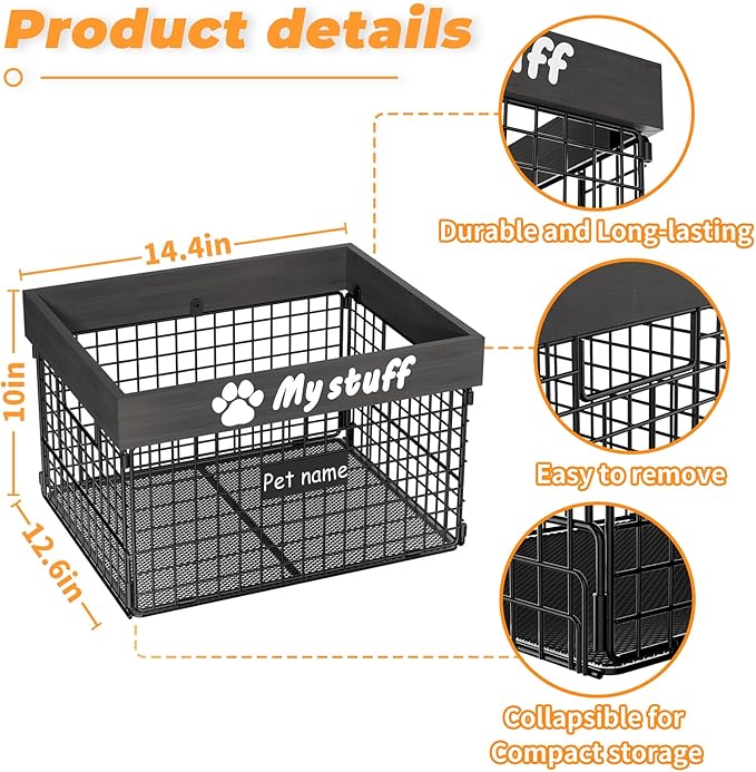 Dog Toy Bin Toy Basket Metal Storage Box with Handles Dog Organizer Chew-Proof Dog Toy Box Blankets Leashes Chest Puppy Dog Toy Storage Wood Metal Container Home Decor Pet Toys Dog Cat