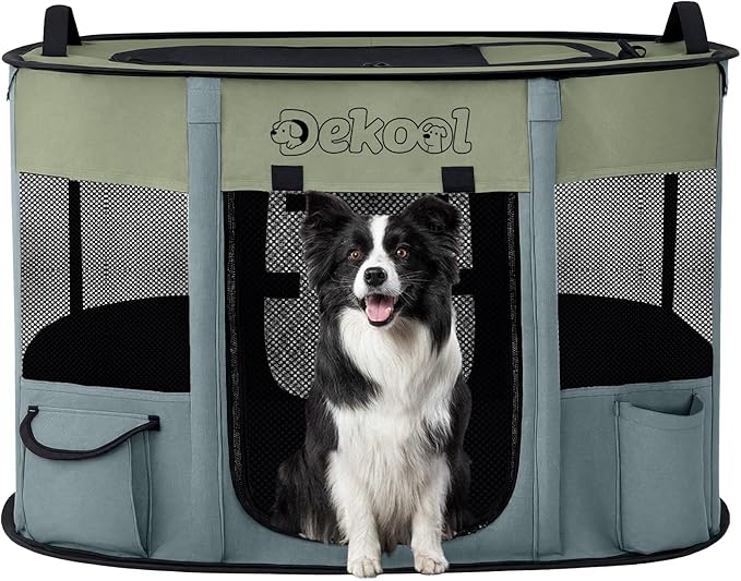 Foldable Dog Cat Playpen, Portable Dog Crate for Puppies, Cat, Puppy Play Pen for Indoors, Kennel Tent Crate for Indoor Outdoor Travel Camping Use with Carrying Case (Green, M)