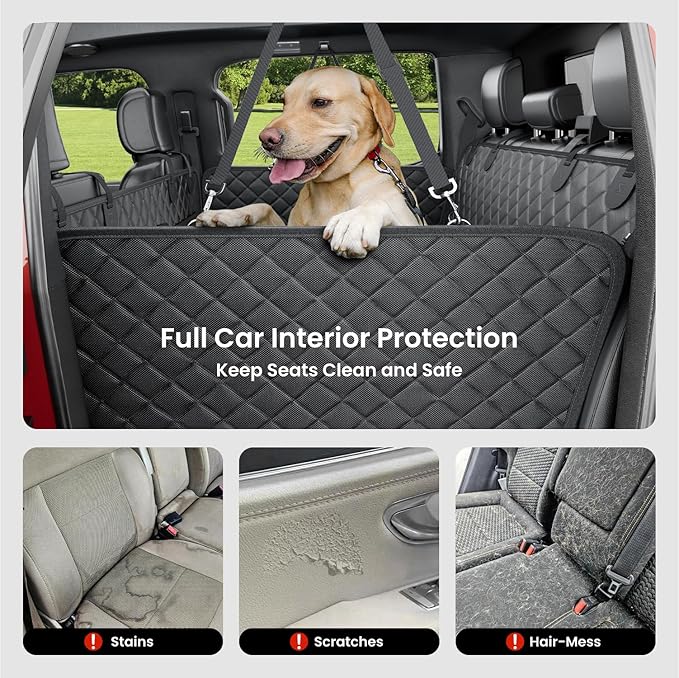 REEVAA Dog Truck Seat Cover for Back Seat, Hard Bottom Dog Hammock for Car, Pet Bed Extender for 2-4 Large Dogs, Waterproof Seat Protector, Universal XL Size Fits for Crew Cab Truck/SUV, Black