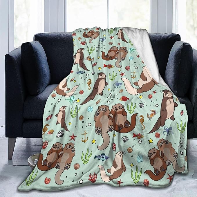 Sea Otters Blanket Super Soft Warm Flannel Throw Blankets Bedding Gifts for Kids Girls Boys Adults 60"x50"