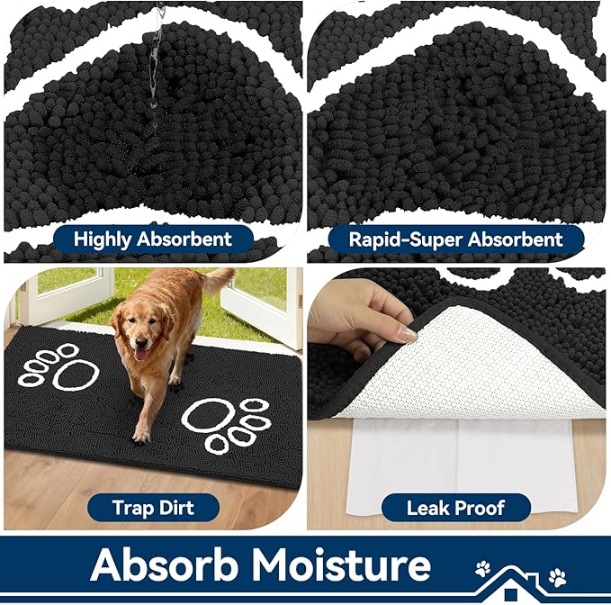 Super Absorbent Dog Door Mat, 48"*30“ Anti Slip Mat for Muddy Paws, Pet Rugs for Dirty Paws Washable That Absorbs Moisture and Dirt, for Dog Cage and Pet Resting Carpet