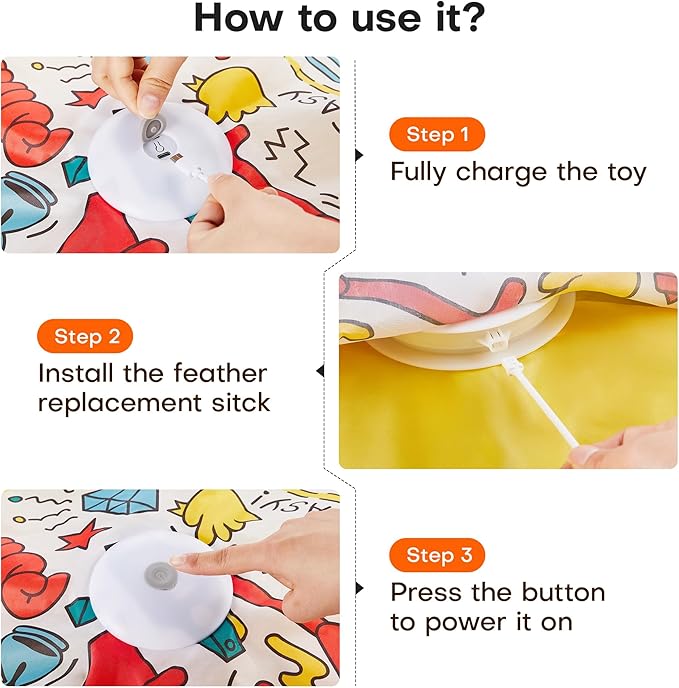 Potaroma Interactive Cat Feather Toys, Hide and Seek Concealed Moving Feather Wand, Rechargeable Touch Activated Indoor Kitten Exercise Kicker, Mouse Squeaky, Graffiti Cover