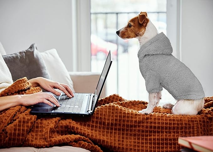 Fuzzy Dog Sweaters for Small Dogs Dog Hoodie Pet Clothes Warm Soft Cozy Coats Hooded Sweatshirt Fleece Small Pet Hoodies Sweater(Grey-XS)