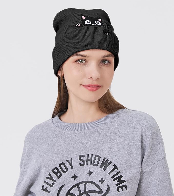 Cat Beanie Hats for Women Cute Cat Lovers Gifts Women's Winter Animal Knitted Hats for Girls
