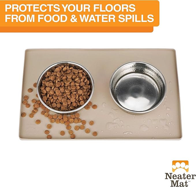 Neater Pet Brands Neater Mat Pet Mats for Food and Water, Cat & Dog Bowl Mat Waterproof Silicone, Feeding Tray, Dog Food Mats for Floors, Placemat w/ Raised Edge for Under Bowls, 19” x 12”, Cappuccino