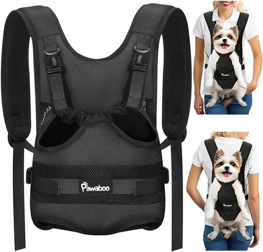 Pawaboo Pet Dog Front Carrier Backpacks, Legs Out Pet Carrier Backpack for Dogs, Adjustable Easy-fit Dog Chest Carriers for Small Medium Dogs Hands Free for Travel Hiking Cycling Camping, M, Black