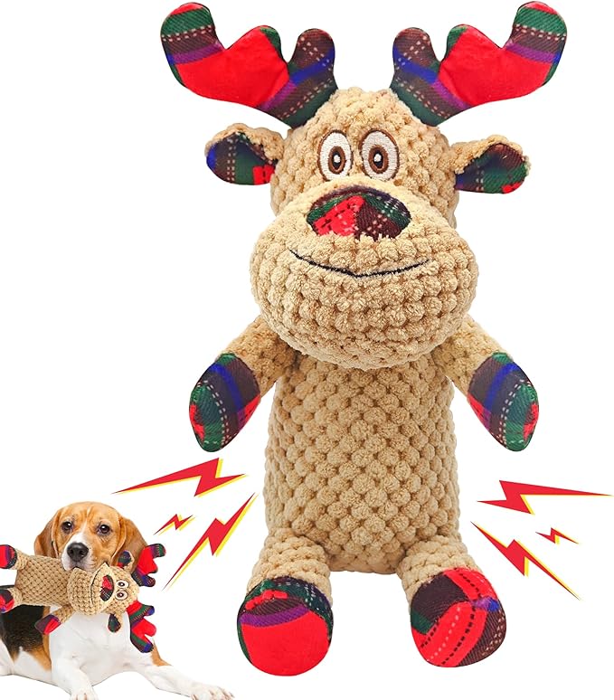 Christmas Dog Toys, Plush Squeaky Dog Toy with Crinkle Paper, Cute Christmas Puppy Toys with Cotton, Durable Interactive Dog Chew Toys for Puppy Small Medium Large Breed