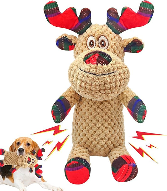 Christmas Dog Toys, Plush Squeaky Dog Toy with Crinkle Paper, Cute Christmas Puppy Toys with Cotton, Durable Interactive Dog Chew Toys for Puppy Small Medium Large Breed