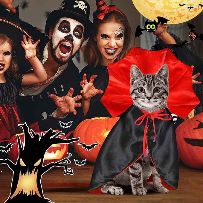 Cat Vampire Cloak-Pet Halloween Costumes, Dogs Cats Cape, Pet Cosplay Vampire Cloak & Accessories Costume Outfit for Halloween Party(Red,S)