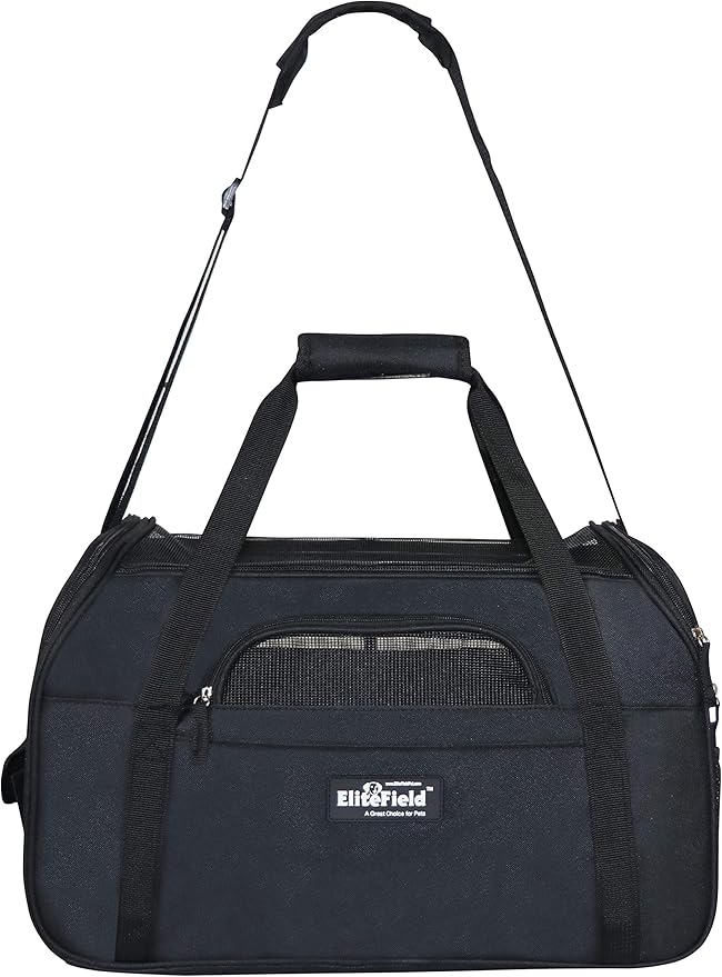 EliteField Soft Sided Pet Carrier (3 Year Warranty, Airline Approved), Multiple Sizes and Colors Available (Medium: 17" L x 9" W x 12" H, Black)